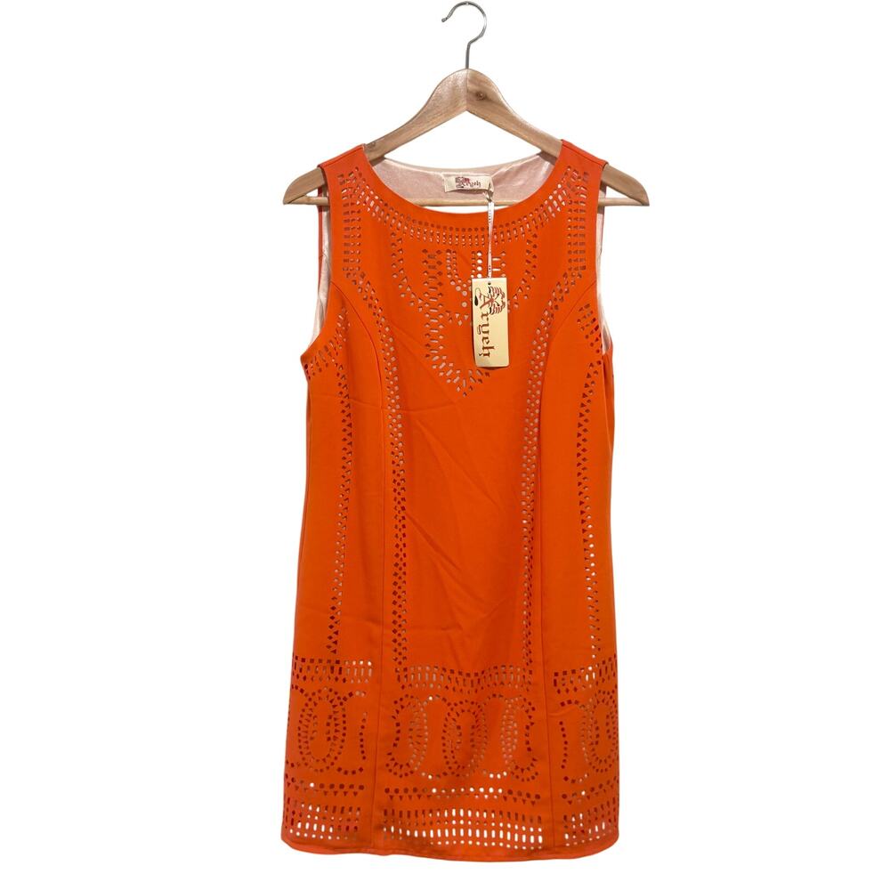 Aryeh Orange Eyelet Shift Dress NWT Boutique Sleeveless Lined Size M